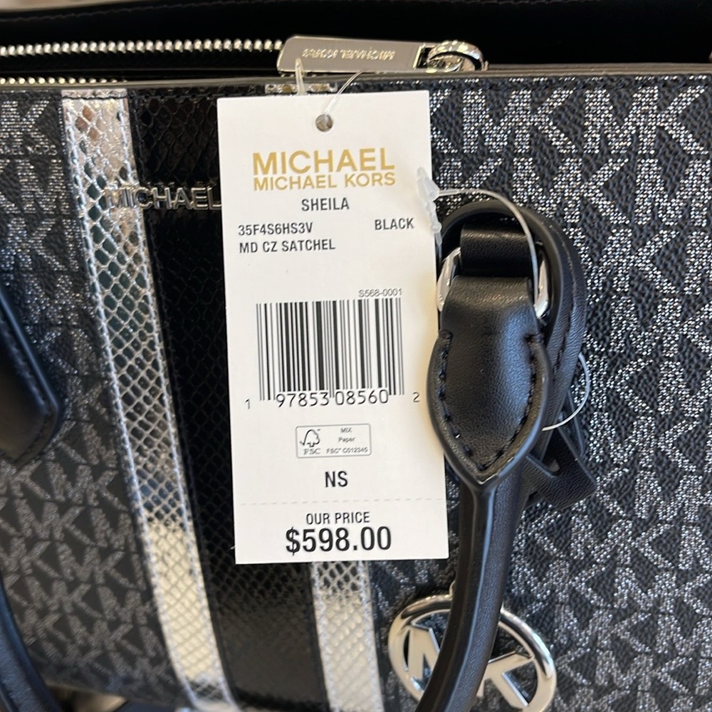 Michael Kors Sheila Medium Signature Logo and Metallic Satchel Crossbody CZ NWT - Picture 5 of 16